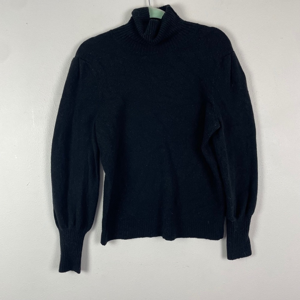 J.‎ Crew Black Turtleneck Sweater Puff Sleeve Ribbed Knit Women's M